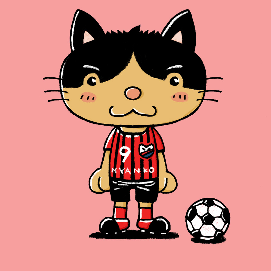 サッカーユニフォームを着た猫のイラスト
