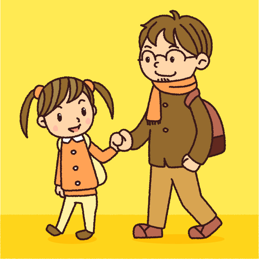 父親と手をつないで歩く女の子のイラスト