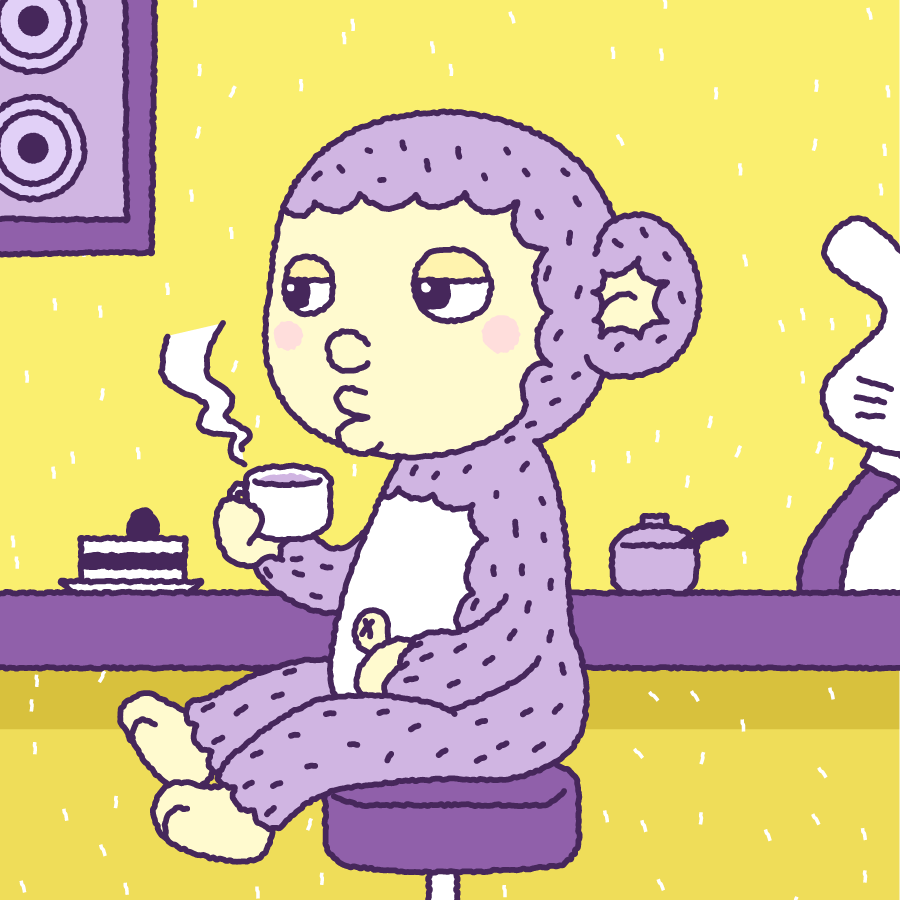 音楽を聴きながらコーヒーを飲むおさるさんのイラスト（さるっち）