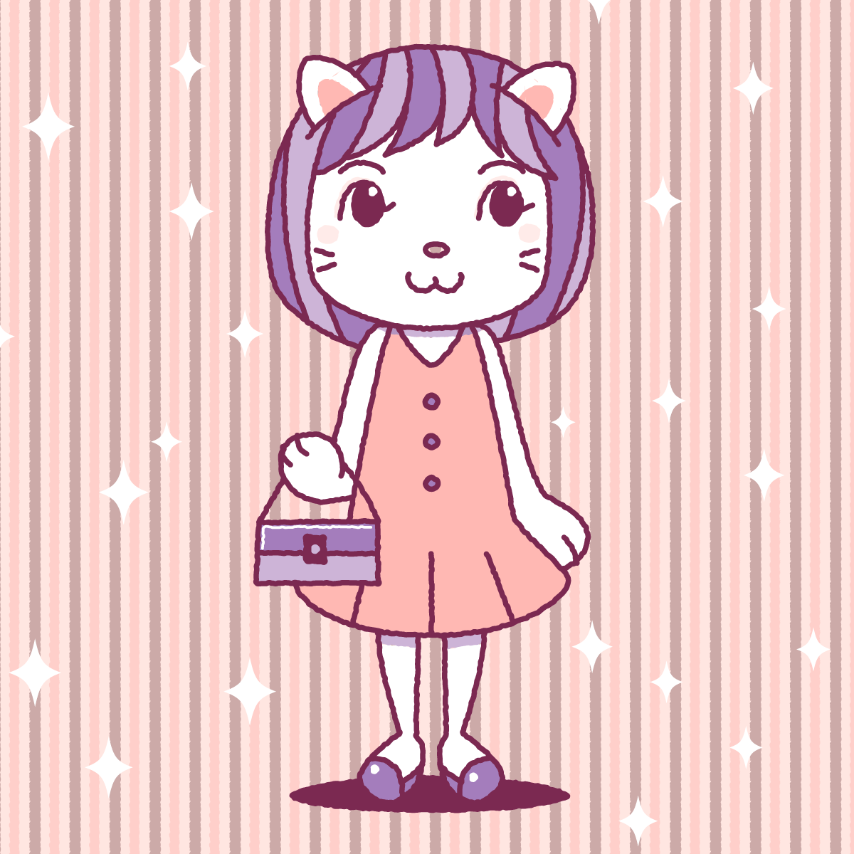 ピンクの服を着たねこの女の子のイラスト