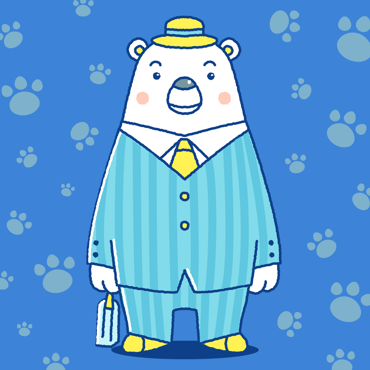 青いスーツを着たシロクマのイラスト