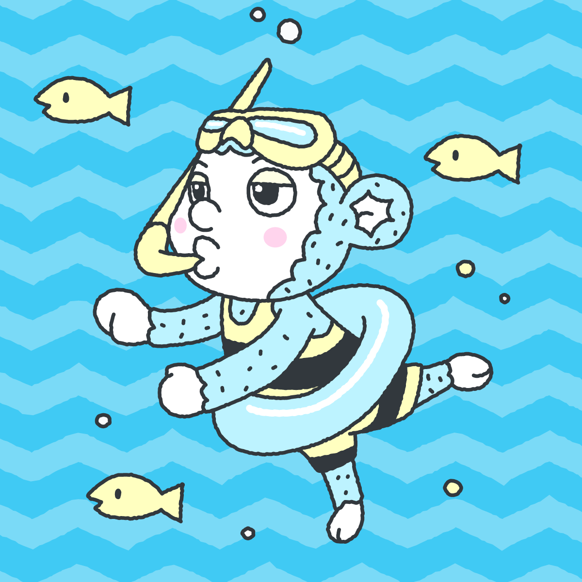 海の中で泳ぐおさるさんのイラスト（さるっち）